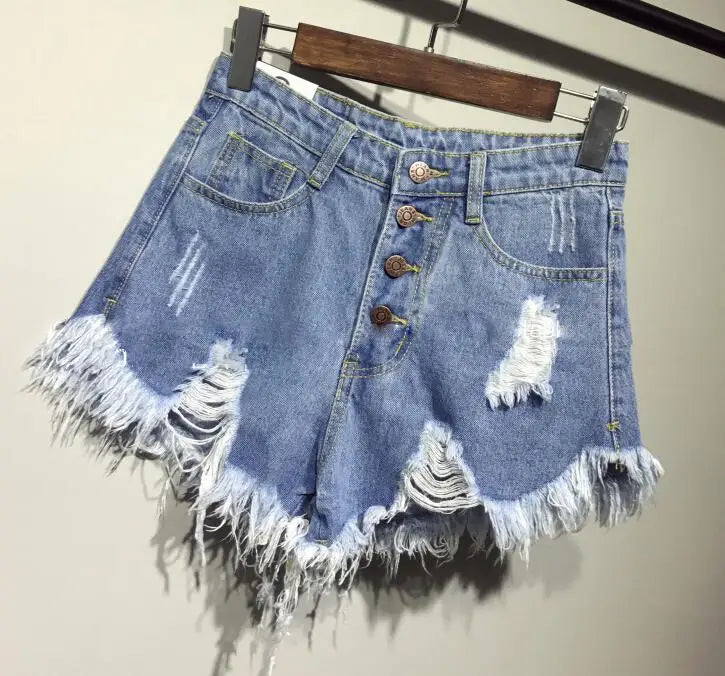 Distressed denim booty Shorts high waist