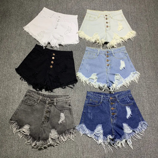 Distressed denim booty Shorts high waist