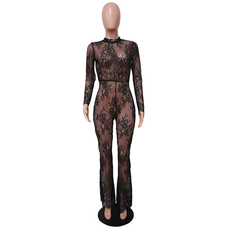 "See and Seek" Black Lace Wide leg Jumpsuit