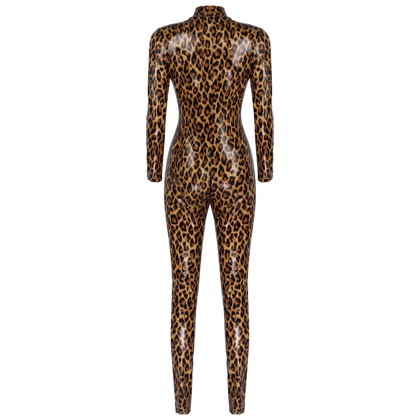 Jungle  Patent Leather Leopard Print Jumpsuit