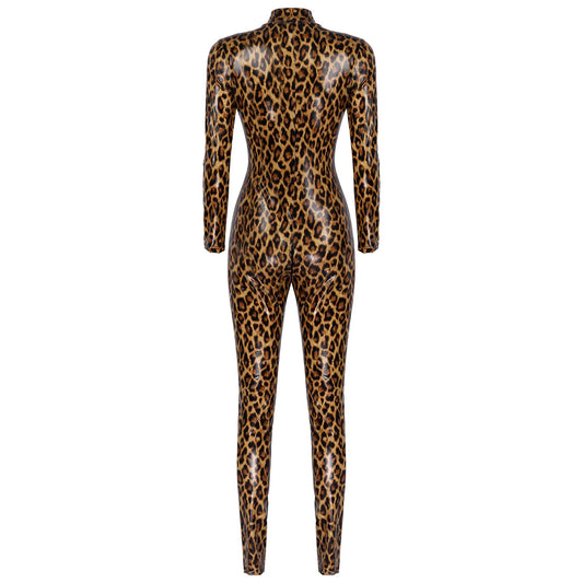 Jungle  Patent Leather Leopard Print Jumpsuit