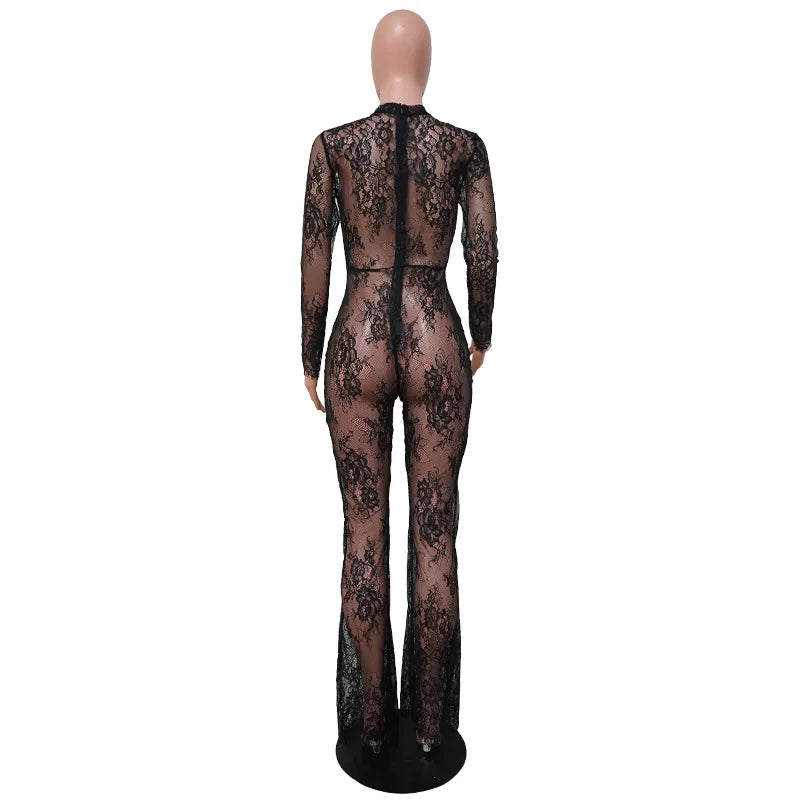 "See and Seek" Black Lace Wide leg Jumpsuit