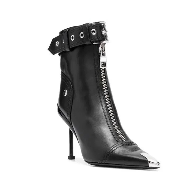 "Strap On" Black Belted Heeled Bootie