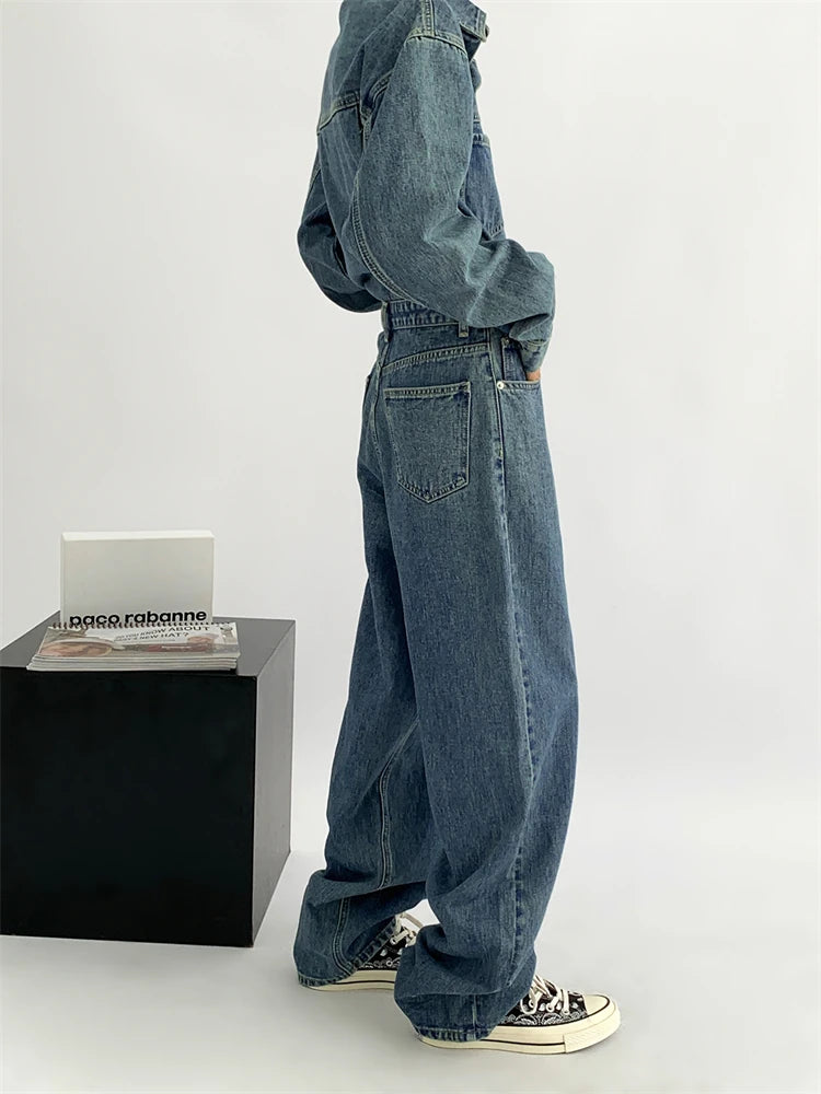 "Handy-Girl" Retro Blue Washed Aged Denim Jumpsuit