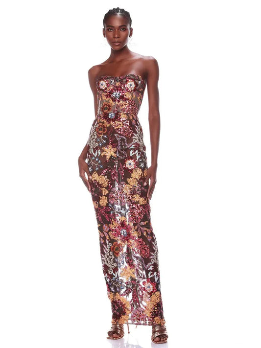 Flora and Fauna Mesh Sequin Maxi Dress