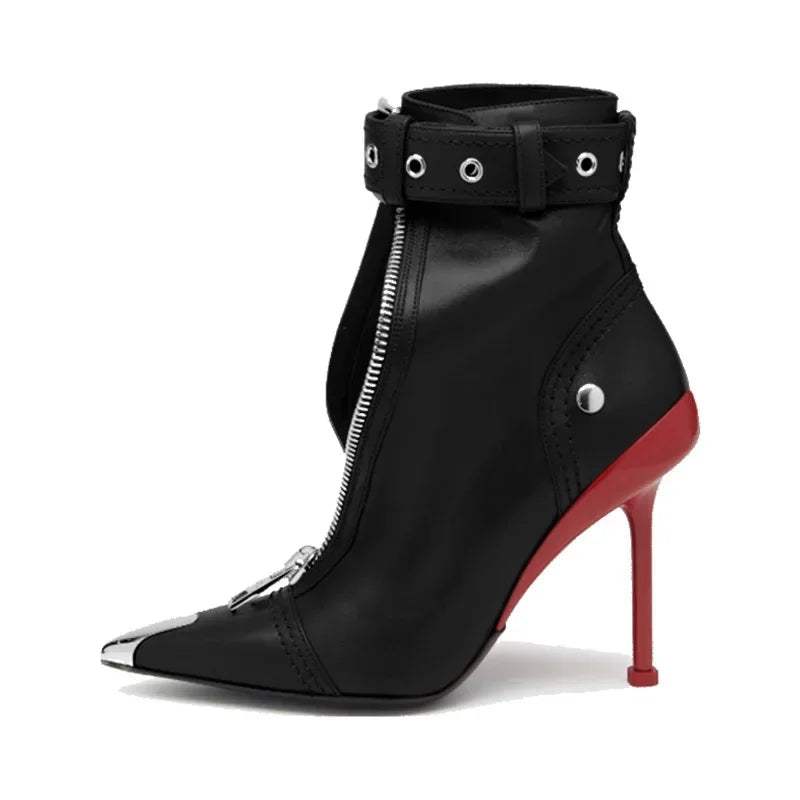 "Strap On" Black Belted Heeled Bootie