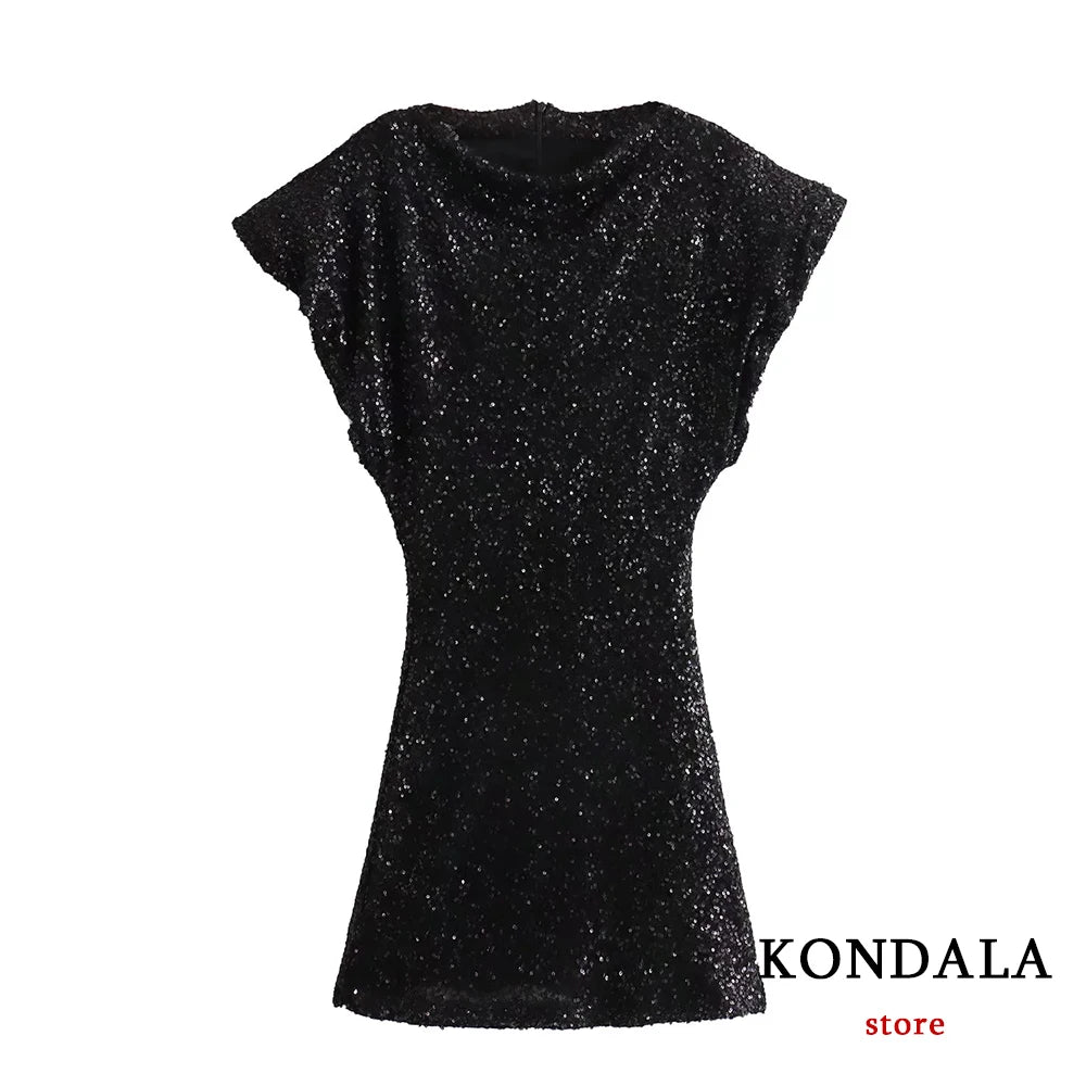 Black Sequined Mini Dress