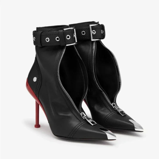 "Strap On" Black Belted Heeled Bootie