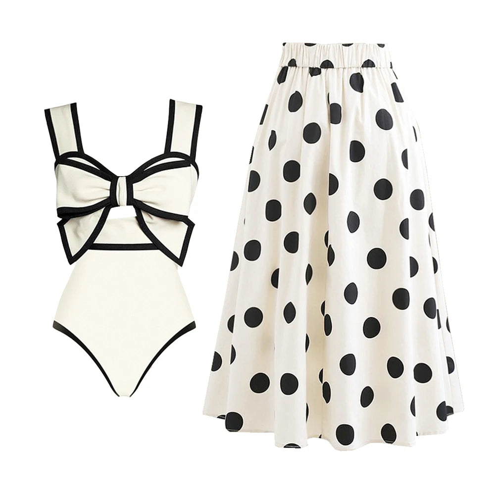 Hepburn Black And White Swimsuit and Coverup