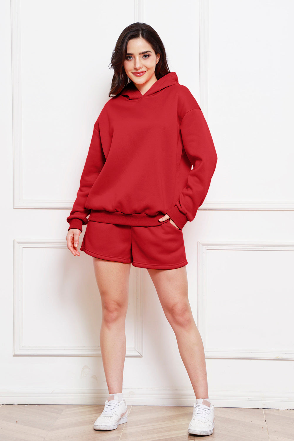 Drop Shoulder Long Sleeve and Shorts Set